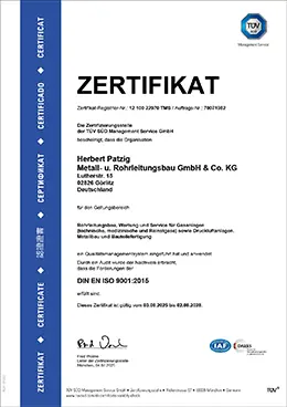 Zertifikat nach ISO 9001:2015