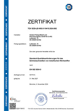 Zertifikat nach EN ISO 3834-3 